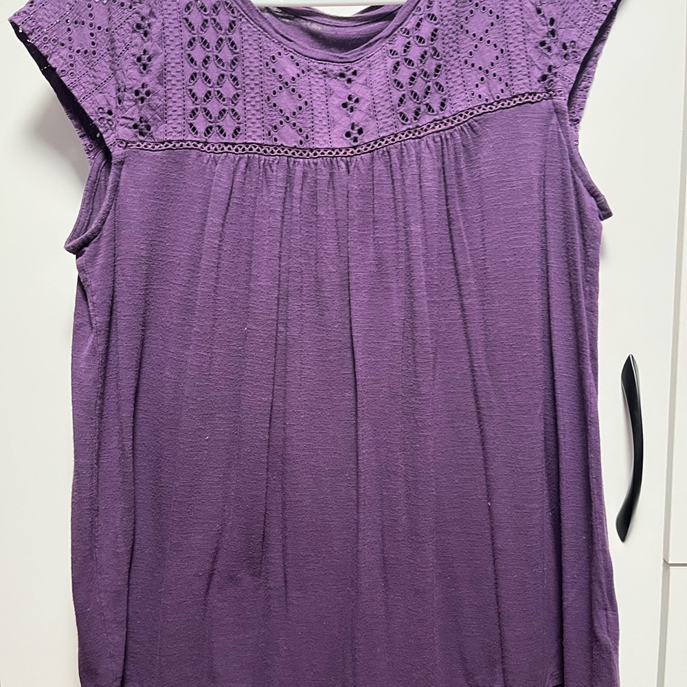 Merona Purple Crochet Yoke Cap-Sleeve Tunic